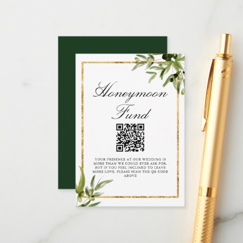 Elegant Green Gold Leaf Wedding Honeymoon Fund Enclosure Card