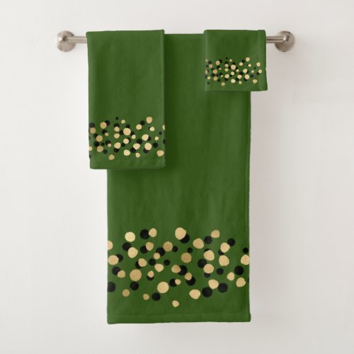 ELEGANT GREEN GOLD LEOPARD SPOT BATHROOM TOWEL SET