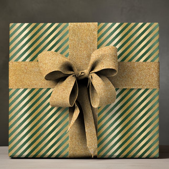 Elegant Green Gold Luxury Stripe Pattern Wrapping Paper (Creator Uploaded)