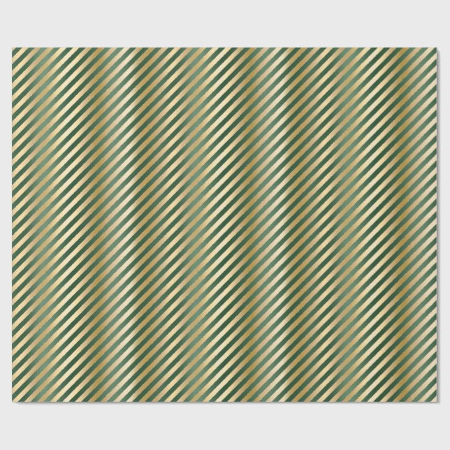 Elegant Green Gold Luxury Stripe Pattern Wrapping Paper (Flat)