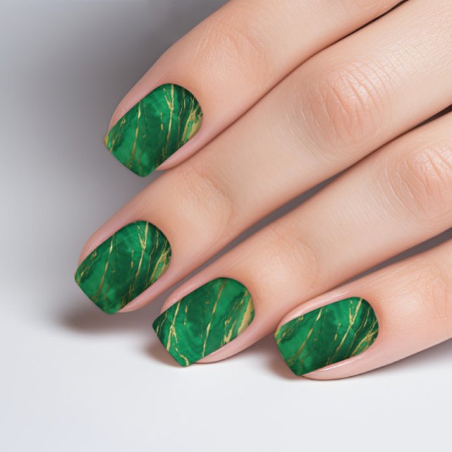 Elegant Green Gold Marble Minx Nail Art Decals (Elegant fashionable dark green gold marble texture nail wrap design
)