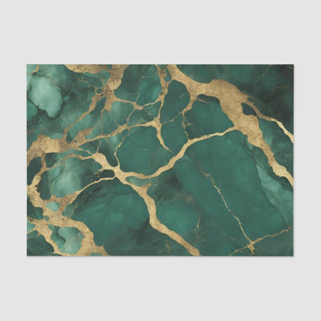 Elegant Green Gold Marble Tissue Paper (Front)