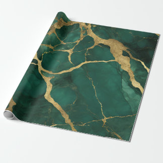 Elegant Green Gold Marble Wrapping Paper
