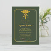 Elegant Green | Gold MD Physician Graduation Party Invitation (Standing Front)