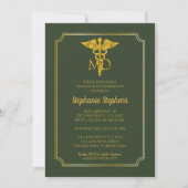 Elegant Green | Gold MD Physician Graduation Party Invitation (Front)