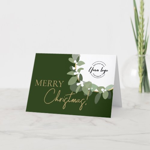 Elegant Green gold Merry Christmas Company Logo  Holiday Card