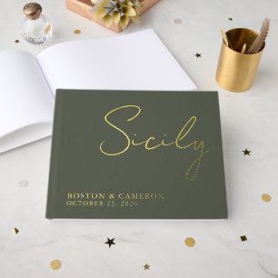 Elegant Green Gold Minimal Modern Italian Wedding Foil Guest Book