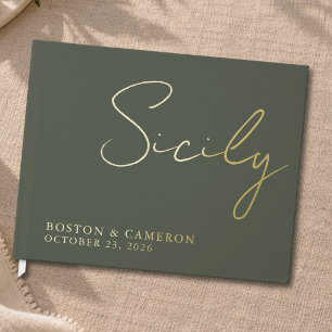 Elegant Green Gold Minimal Modern Italian Wedding Foil Guest Book