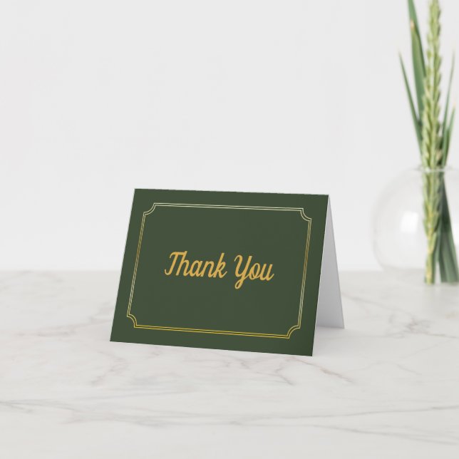 Elegant Green | Gold Minimalist Blank Thank You Card (Front)