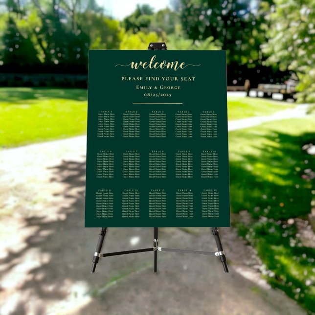 Elegant Green Gold Modern Wedding Seating Chart Foam Board (Creator Uploaded)