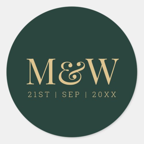 Elegant Green Gold Monogram Wedding Classic Round Classic Round Sticker