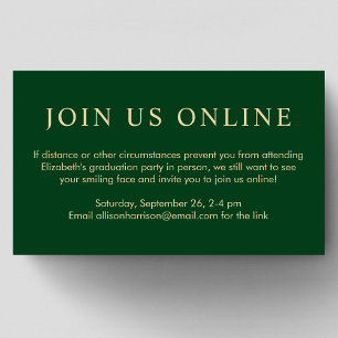 Elegant Green Gold Online Virtual Graduation Party Enclosure Card
