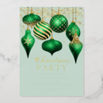 Elegant Green Gold Ornaments Christmas Party Foil Invitation