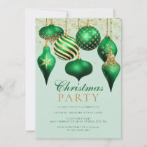 Elegant Green Gold Ornaments Christmas Party Invitation