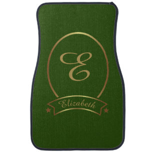 Elegant Green Gold Personalized Monogram Name Chic Car Floor Mat