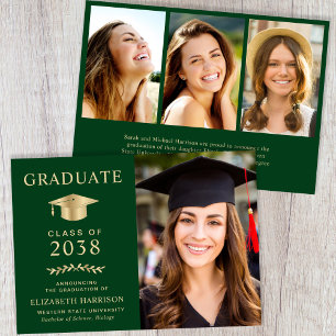 Elegant Green Gold Photo College Graduation Announcement
