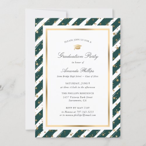 Elegant Green Gold Photo Graduation Party Invitation