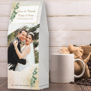 Elegant Green & Gold Photo Wedding Favor Roasted Coffee
