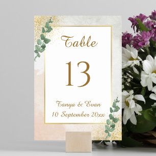 Elegant Green & Gold Photo Wedding Table Number