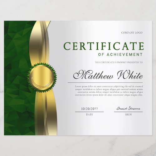 Elegant Green Gold Professional Certificate Award