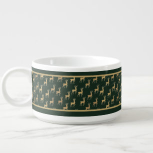 Elegant Green & Gold Reindeer Trim Christmas Bowl
