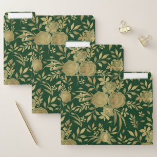 Elegant Green Gold Roses Floral Design File Folder