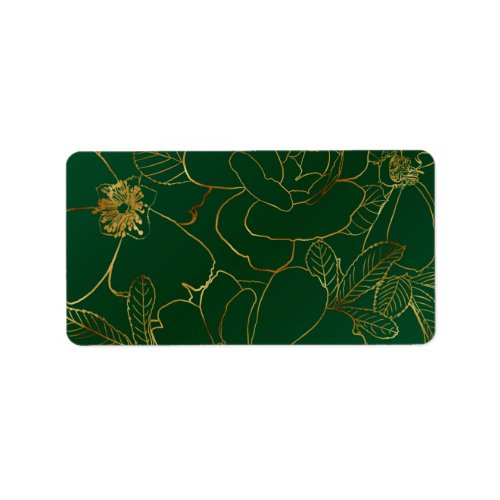 Elegant Green Gold Roses Floral Line Drawing Label