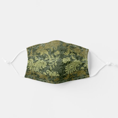 Elegant green gold royal damask floral pattern adult cloth face mask