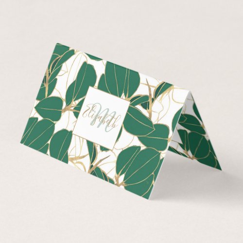 Elegant Green Gold Rubber Plant Foliage  design Business Card