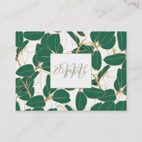 Elegant Green Gold Rubber Plant Foliage Design Business Card