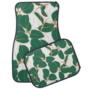 Elegant Green Gold Rubber Plant Foliage Design Car Floor Mat