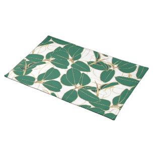 Elegant Green Gold Rubber Plant Foliage Design Cloth Placemat