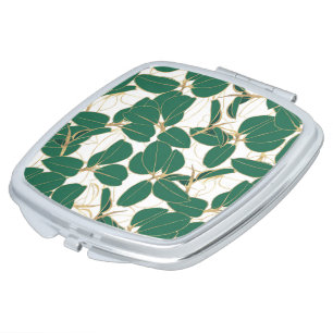 Elegant Green Gold Rubber Plant Foliage Design Compact Mirror