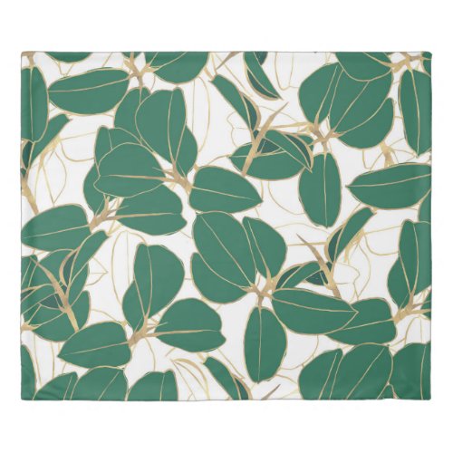 Elegant Green Gold Rubber Plant Foliage Design Duvet Cover