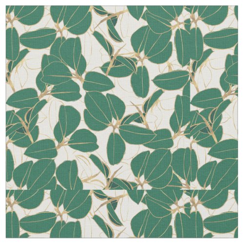 Elegant Green Gold Rubber Plant Foliage Design Fabric
