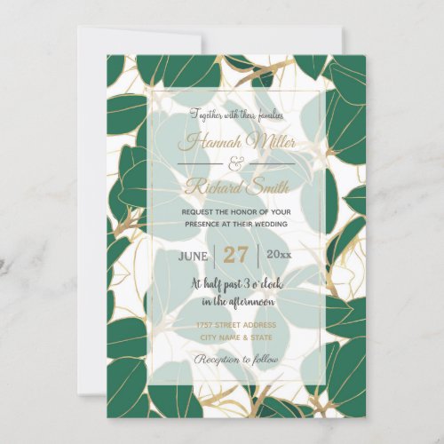 Elegant Green Gold Rubber Plant Foliage design Invitation