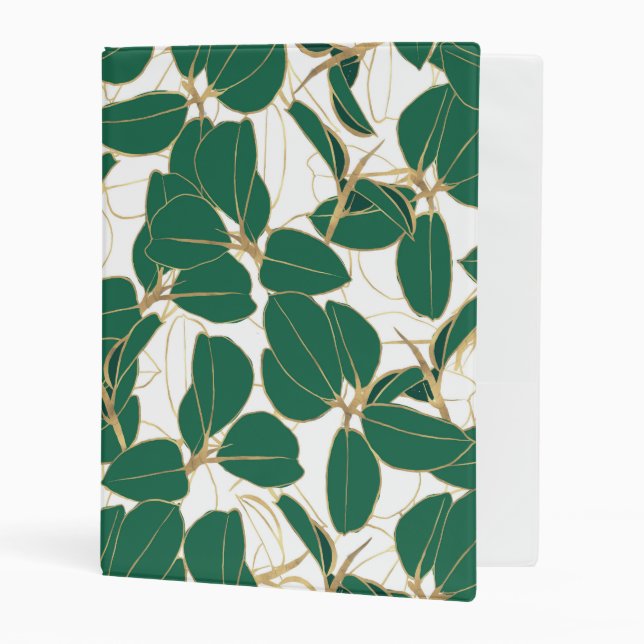 Elegant Green Gold Rubber Plant Foliage Design Mini Binder (Front/Inside)