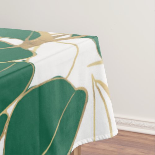 Elegant Green Gold Rubber Plant Foliage Design Tablecloth