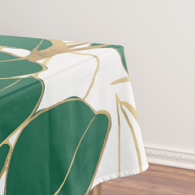 Elegant Green Gold Rubber Plant Foliage Design Tablecloth (In Situ)
