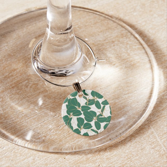 Elegant Green Gold Rubber Plant Foliage Design Wine Charm (In Situ)