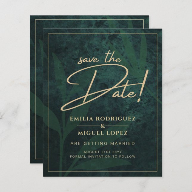 Elegant Green Gold Save the Date QR Code RSVP   (Front/Back)