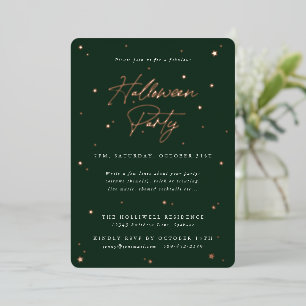 Elegant Green+Gold Scattered Stars Halloween Party Foil Invitation
