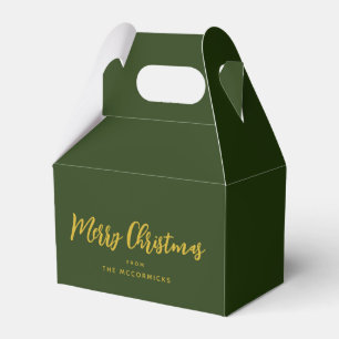 Elegant Green Gold Script Christmas Personalized Favor Boxes