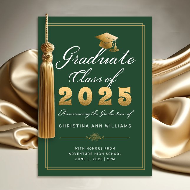 Elegant Green Gold Script Class of 2025 Graduate Announcement (Elegant Green Gold Script Class of 2025 Graduation Announcement)