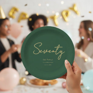 Elegant Green Gold Seventy Birthday Paper Plate
