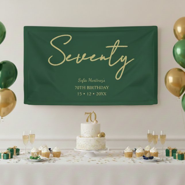 Elegant Green & Gold Seventy Birthday Party Banner (Creator Uploaded)
