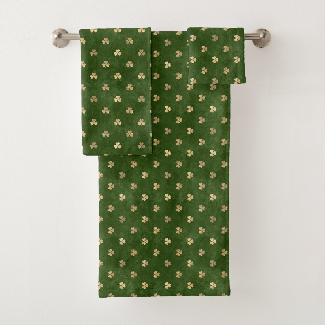 Elegant Green Gold Shamrock Bath Towel Set | Zazzle