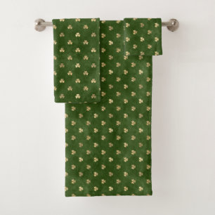 Elegant Green Gold Shamrock Bath Towel Set