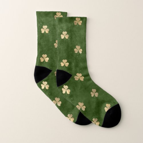 Elegant Green Gold Shamrock  Socks