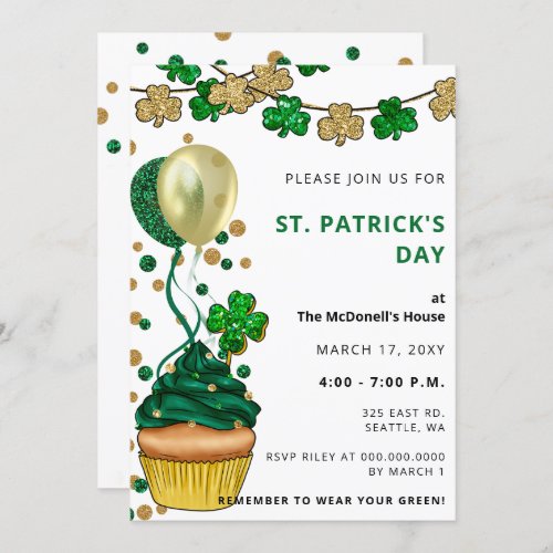 Elegant Green Gold Shamrock St Patricks Day Invitation